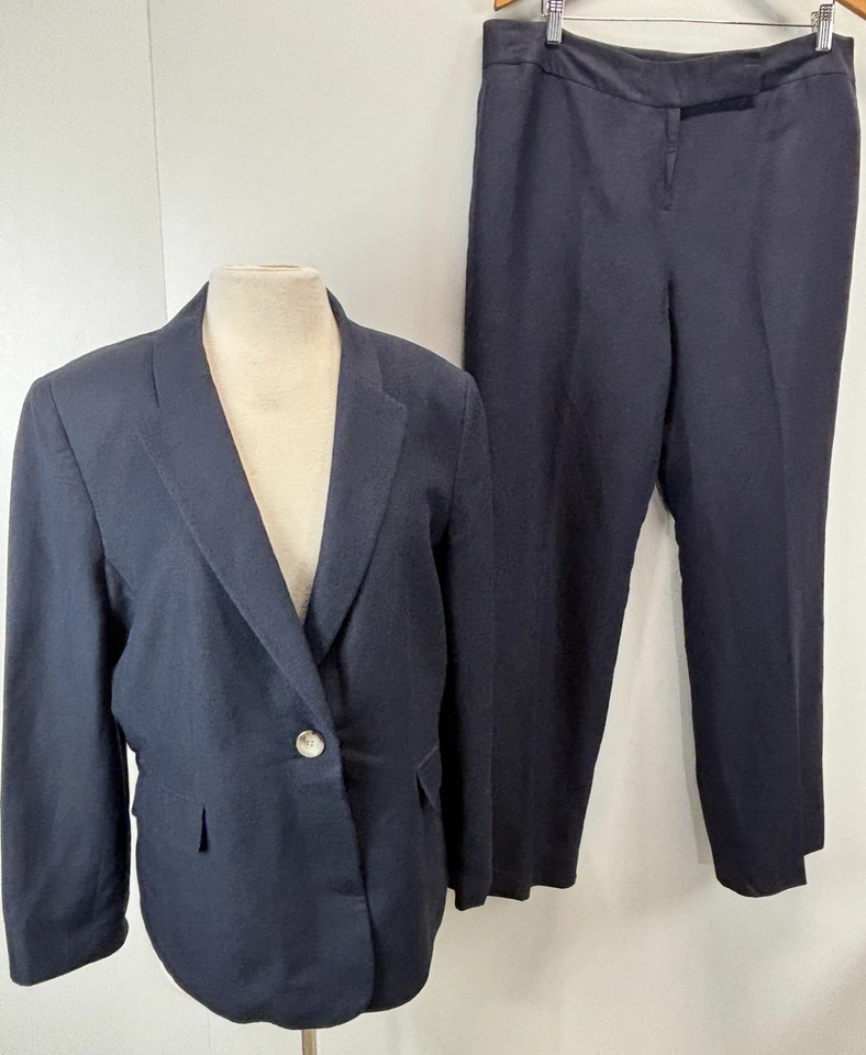 Tahari Arthur Levine 2 Pc Pant Suit Sz 18 Women’s Navy Jacket Linen Blend Career - Image 1 of 4