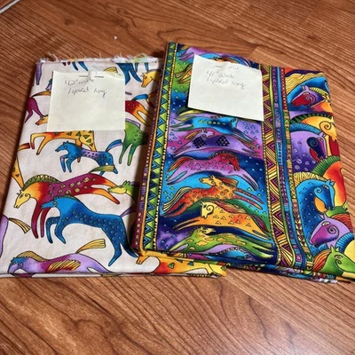 Laurel Burch MYTHICAL HORSES Fabric for ClothWorks Purple Vibrant Colors 2 Yds - Image 1 of 4