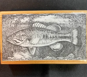 Large Mouth Bass Swimming Rubber Stamp Fishing Trophy 3x5 inches - Picture 1 of 2