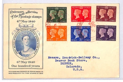 GB KGVI FDC 1940 POSTAGE STAMP CENTENARY Set{6} Illustrated *CHALON* Head YK409 - Image 1 of 4