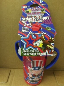 Wild Things Straw Top Sippy W/Handles Patriotic Red/Blue Uncle Sam, Lady Liberty - Picture 1 of 6
