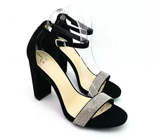 MVE Laser-S Womens Sz 9 Black Rhinestone Formal Ankle Strap Party 4" Heels Shoes - Picture 1 of 12