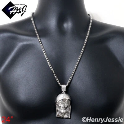 18-40" HOMBRE Acero Inoxidable 5mm Plata Caja Eslabón Cadena GRAN ICY CIRCONITA Colgante Jesús*143 Foto 1 de 4