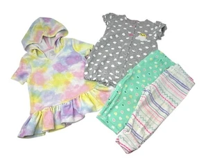 Baby Girls - Rainbow Hoodie Dress, Cloud Romper & 2 Pair Leggings - Size 12 M - Picture 1 of 9