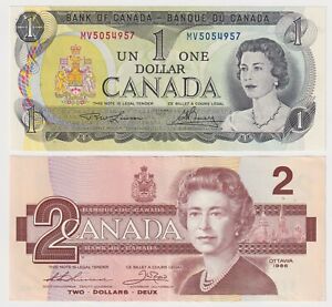 Canada - 2 NOTE COMBO - $1  (1973) +   $2 (1986) - EF/aUNC Notes ✹QC L6✹