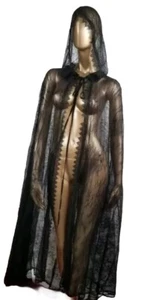Lace Hooded Cloak Long Womens Halloween Costumes Cape Full Length Sheer Cospl... - Picture 1 of 4