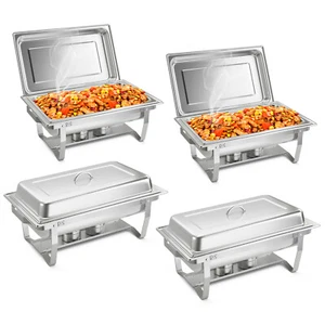 4 Confezioni 9 QT Chafer in Acciaio Inox con Padelle per Alimenti, Padelle Acqua, Porta Carburante - Foto 1 di 10