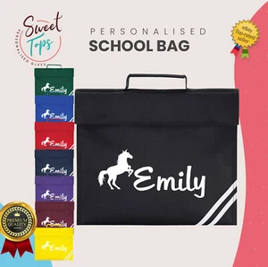 PERSONALISED SCHOOL BOOK BAG GIRLS ANY NAME BACK TO SCHOOL | KIDS | HORSE - Foto 1 di 9