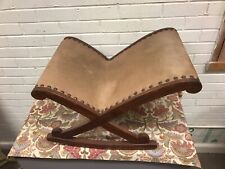 ANTIQUE VTG VICTORIAN STYLE LEATHER GOUT STOOL ROCKING WOOD BASE                