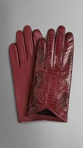 Burberry 284201 Women's Boysenberry Silk-Lined Snakeskin Gloves size 8 - Picture 1 of 2