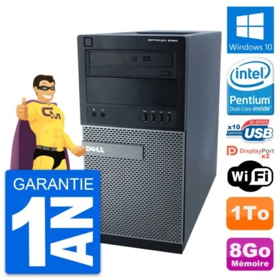 PC tour DELL 9020 Intel Pentium G3220 RAM 8Go Disco Duro 1To Windows 10 Wifi - Imagen 1 de 4