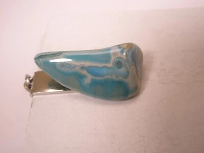 1-1/8" Blue & White Veined Agate Stone Vintage SMALL TINY Tie Bar Clip simple - Image 1 of 4