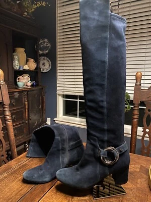 Karl Lagerfeld Cami Botas Sobre la Rodilla - Azul Medianoche Para Mujer Talla 7.5/38 Foto 1 de 4