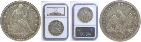 1843 Seated Liberty Dollar NGC VF-35 Cover