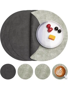 Myir JUN Leather Placemats and Coaster Set of 6, Table Mats Round Waterproof... - Picture 1 of 7
