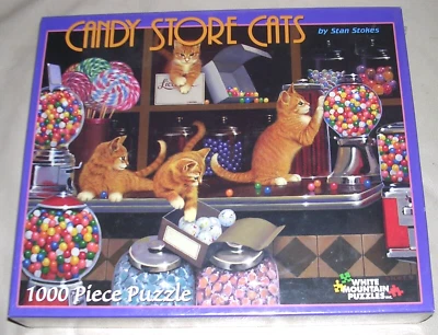 NEW 2007 HTF Candy Store Cats Orange Kittens Playful Shelves 1000 Piece Puzzle - Image 1 of 4