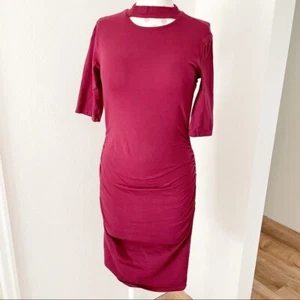 Michael Stars Choker Neck Ruched Mini Dress XS Women’s Half Sleeve Maroon - Picture 1 of 9