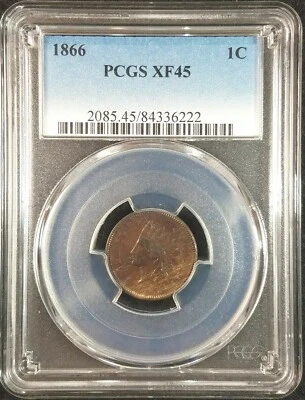 1866 Indian Head Cent PCGS XF45 2085.45/84336222 RARE Exquisite Coin Rare - Image 1 of 4