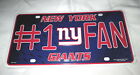 NEW YORK GIANTS #1 FAN EMBOSSED METAL LICENSE PLATE #2ny - NEW