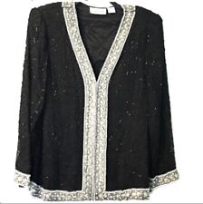 Vintage Silk Black Beaded Holiday Formal Jacket  80s Women’s Size Large Wedding