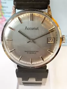 ACCURIST 17 JEWELS WINDING SILVER DIAL MEN'S FULL WORKING CONDITION VINTAGE - Picture 1 of 23