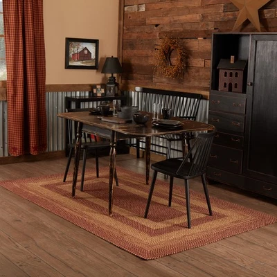 Area Rug Burgundy Tan Jute Primitive 60x96 Rect No Slip Pad Floor Mat VHC Brands - Image 1 of 4