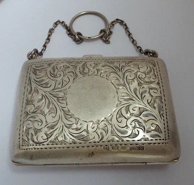 BELLISSIMA BORSA INGLESE ANTICA 1919 ARGENTO MASSICCIO CHATELAINE BORSETTA - Immagine 1 di 4