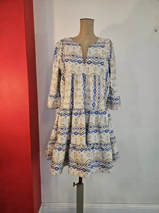 KAMBA Kori Dress Made In Greece Blue White Gold Archaic Pattern One Size - Bild 1 von 12