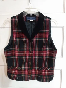 Vintage Norton Mcnoughton Red Tartan Plaid Wool Vest Women’s 8P Velvet Collar - Picture 1 of 5