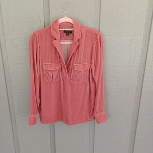 J Crew Velvet Patch Pocket Popover Top Size XS Preppy Long Sleeve Burnished Barn - Picture 1 of 12
