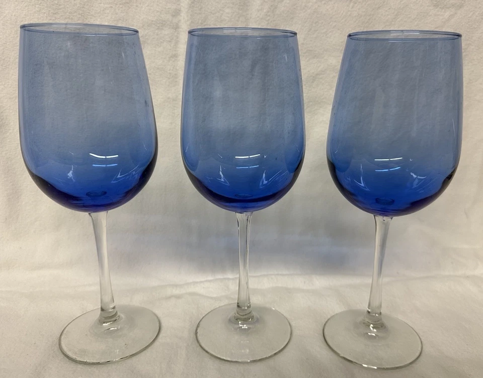 Juego de 3 copas de vino/copas de agua Libbey Vina azul 9,25" vástago transparente 16 oz Foto 1 de 4