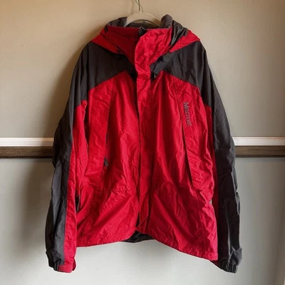 Marmot Waterproof Rain Shell Jacket Red Black Hooded Hiking Outdoor Men’s Large - Image 1 of 4