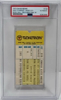 David Bowie 2/15/73 Ziggy Stardust at Radio City Music Hall Ticket Stub PSA Auth - Image 1 of 2