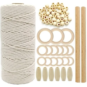 Macrame Cord Kit Wooden Beads Wooden Round Rings Handmade Supplies - Picture 1 of 7