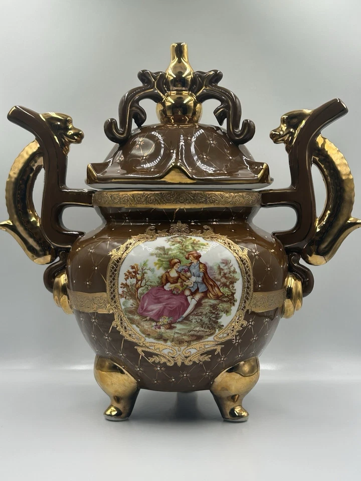 Vintage Fragonard Double Handle Tureen Large Handcrafted Limoges Gold Trim Urn - Image 1 of 4