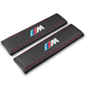 2PC Car Accessories Seat Belt Leather Covers Shoulder Pads For BMW M - Foto 1 di 8
