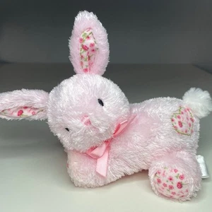 Carters Prestige rosa Häschen Plüsch 6 Zoll Blumen Herz Pfoten Schleife Blumen Baby Rassel - Bild 1 von 11
