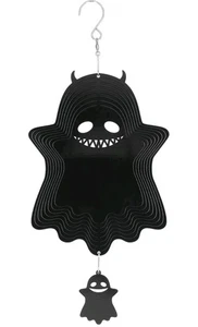 3D Metall Wind Spinner zum Aufhängen - Spiralmuster Design mit gespenstischer Figur schwarz - Bild 1 von 9