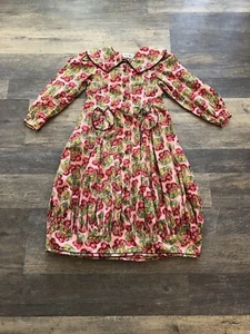 VTG 90’s RED PINK MULTI COLORED CHERRIES FRUIT COTTON MIDI BUBBLE DRESS*SMALL - Picture 1 of 7