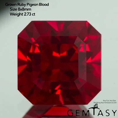 Cut stone - Ruby Pigeon blood Czochralski (Pulled) lab grown, 8x8mm 2.73-3.15ct - Image 1 of 4