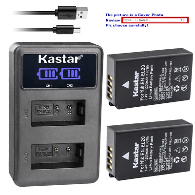 Cargador doble LCD de batería Kastar para cámara EN-EL20 EN-EL20a y Nikon Coolpix P950 Foto 1 de 4