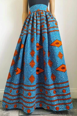 ZANELE African Print Full Length / Maxi Skirt 100 % Wax Cotton Handmade UK - Image 1 of 4