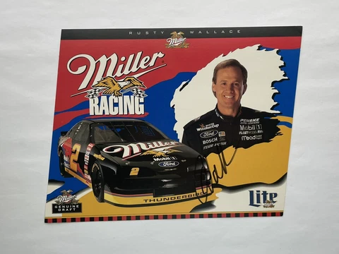 Rusty Wallace Signed 1995 Miller Racing Team Postcard Hero Card NASCAR Ex-Mint Cover