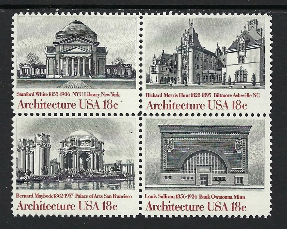 EE. UU. - 1981 MNH 18c Bloque de 4 Arquitectura Americana ..........Scott #1928-1931 Foto 1 de 1