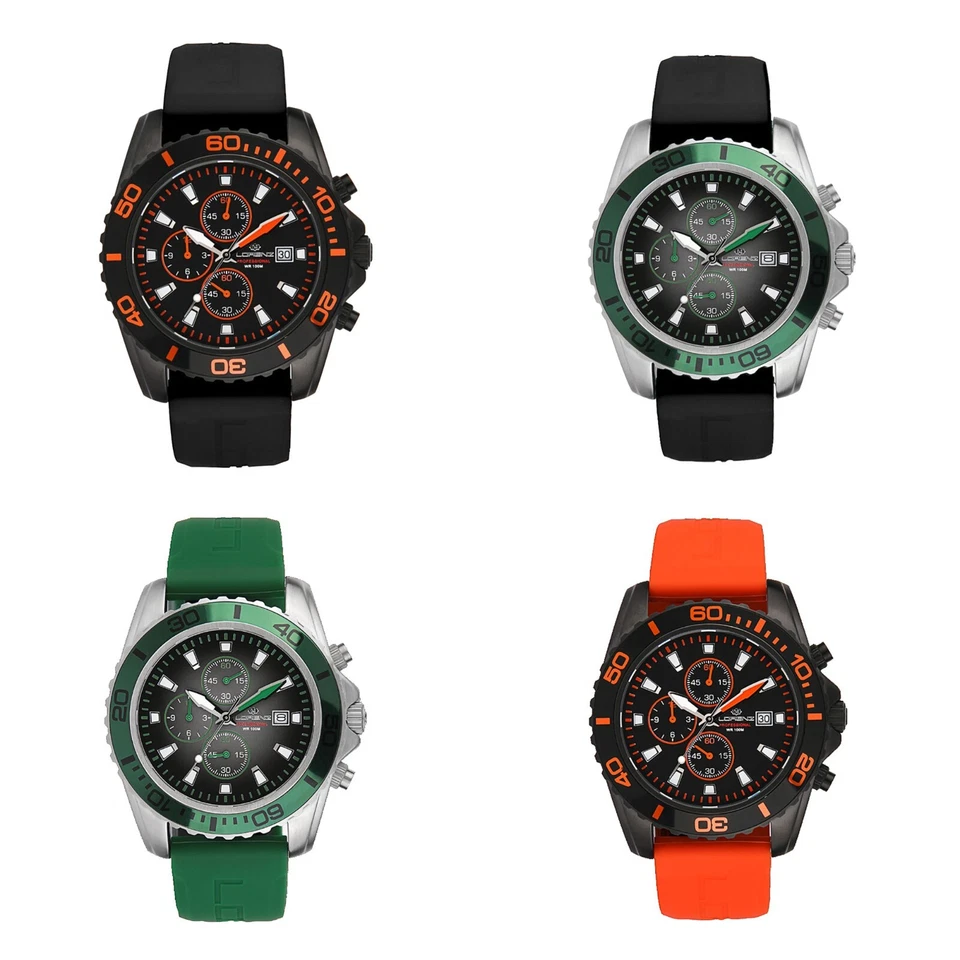 Cronografo Lorenz da uomo al quarzo con doppio cinturino in gomma sub 100 metri