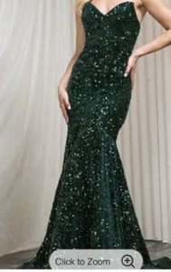 Abito con paillettes Amelia Couture verde smeraldo taglia 12-14 - Foto 1 di 6