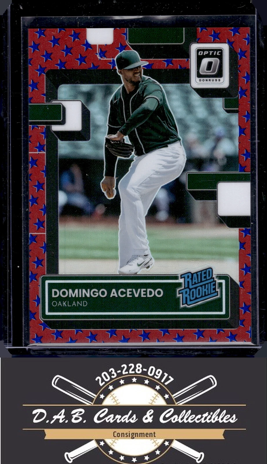 2022 Donruss Optic #94 Domingo Acevedo RED BLUE STARS Prizm #/25 Athletics