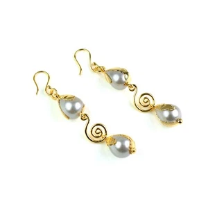 Natural White Pearl Gold Plated Handmade Statement Drop Dangle Wedding Earrings - Picture 1 of 14