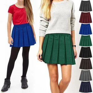 NEW GIRLS BOX PLEATED SKATER SKIRT KIDS SCHOOL UNIFORM SPORTS ELASTICATED WAIST - Picture 1 of 7