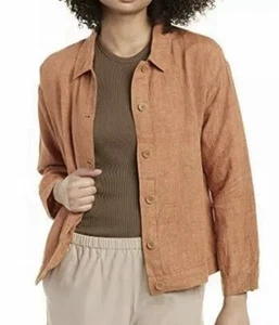 NWT Eileen Fisher Washed Organic Linen Delave Classic Collar Jacket Size M $258 - Picture 1 of 5